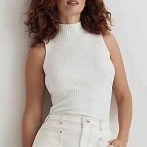 Madewell Amel Rib Mockneck Sweater Tank in Antique Cream Size XXS